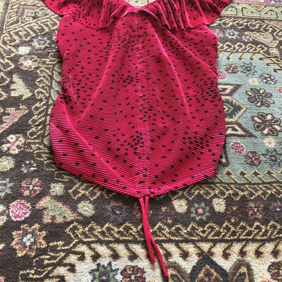 Red Polka Dot Pleated Cinched-Front Top *NEW with Tags* Size S - Picture 7 of 16